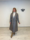 Abrigo largo estampado de espigas marrón chocolate