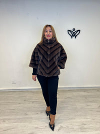 Abrigo chaqueta de pelo abrocha con cremallera en marrón chocolate