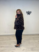 Abrigo chaqueta de pelo abrocha con cremallera en marrón chocolate