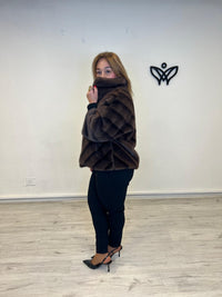 Abrigo chaqueta de pelo abrocha con cremallera en marrón chocolate