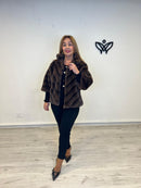 Abrigo chaqueta de pelo abrocha con cremallera en marrón chocolate