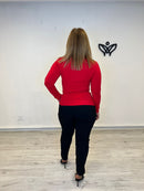 Jersey cuello alto de punto básico rojo