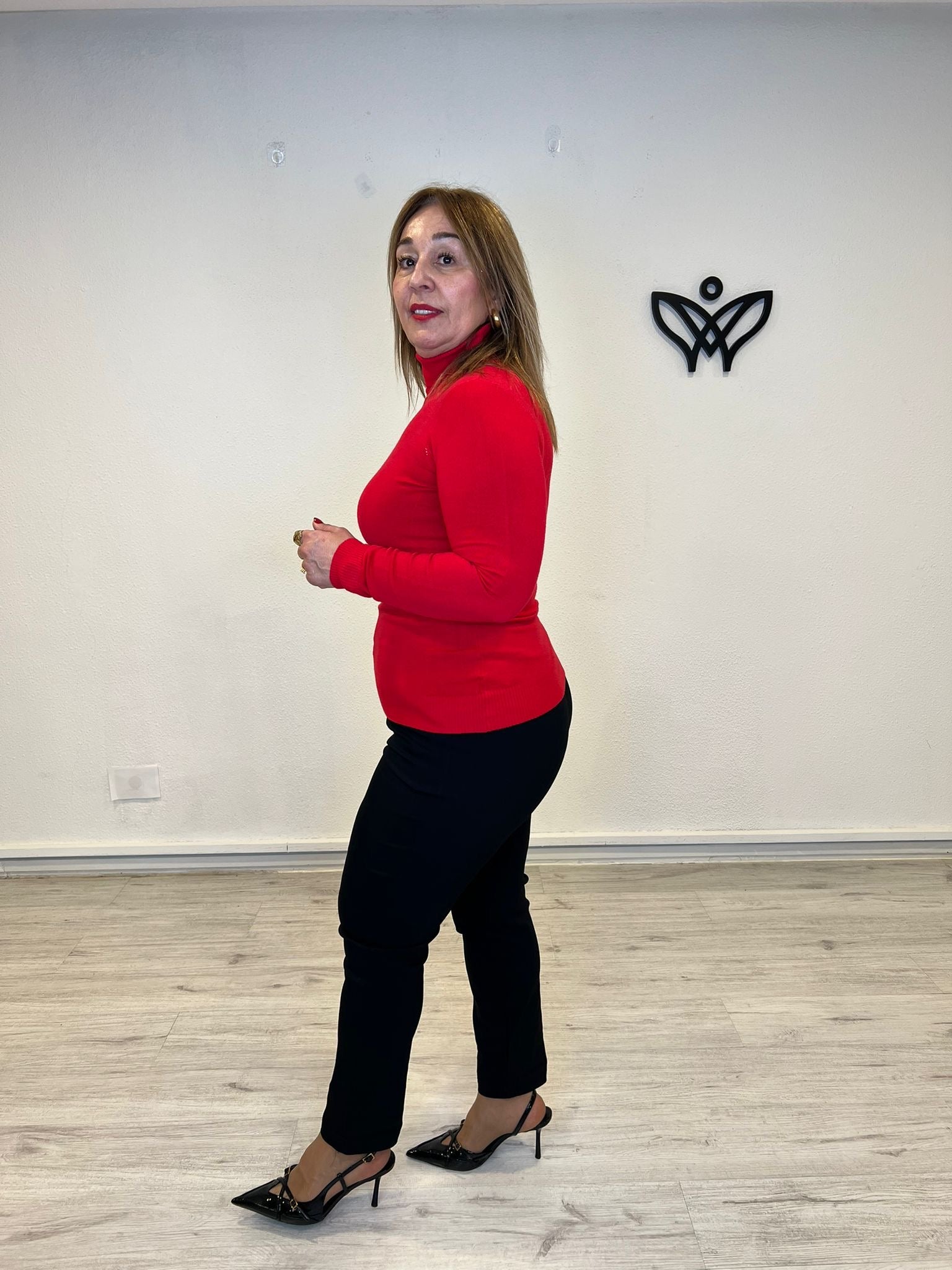 Jersey cuello alto de punto básico rojo