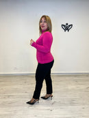 Jersey de punto básico de cuello subido rosa