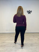 Jersey de punto básico de cuello subido burdeos