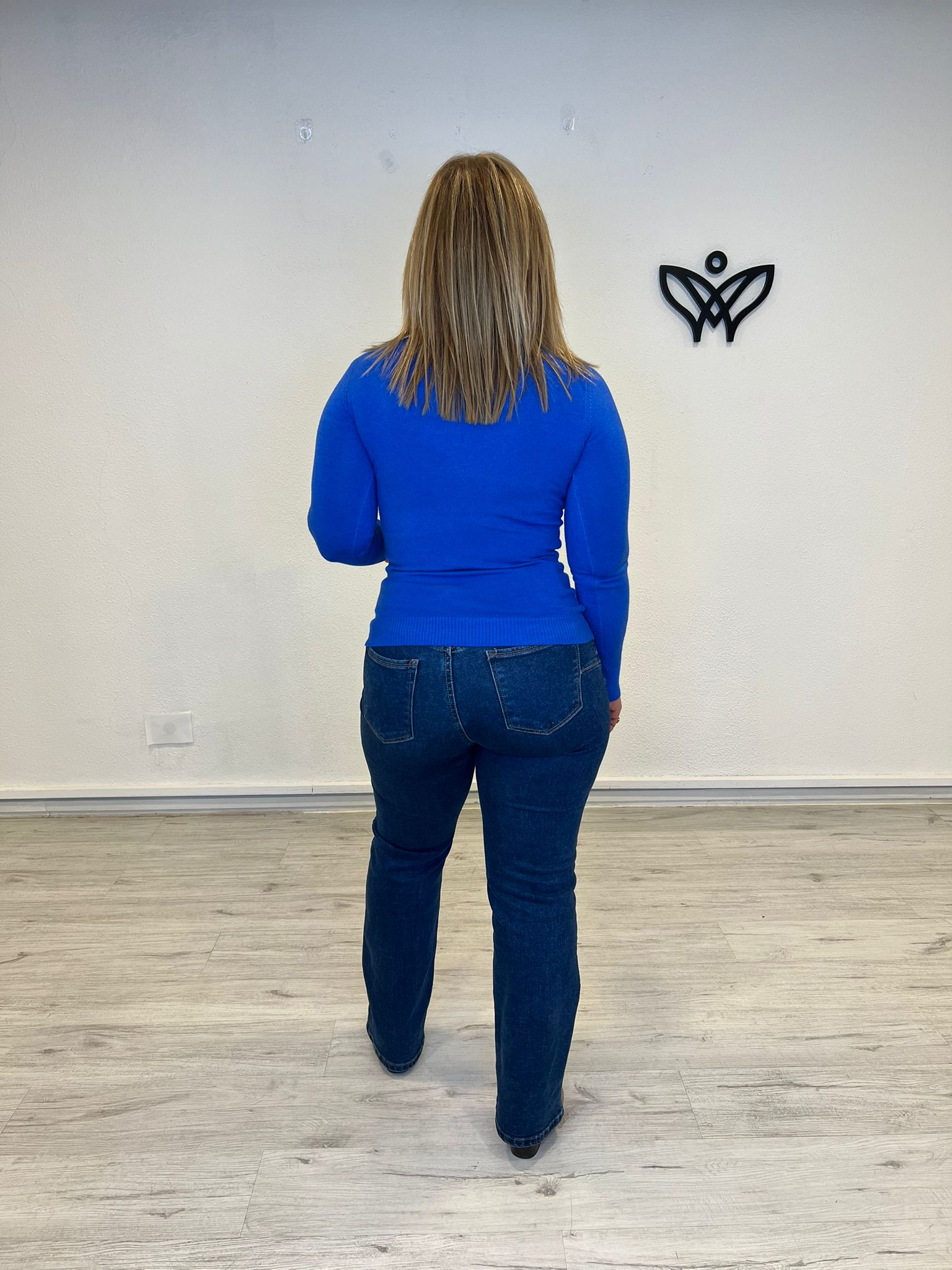 Jersey de punto básico de cuello subido azulon