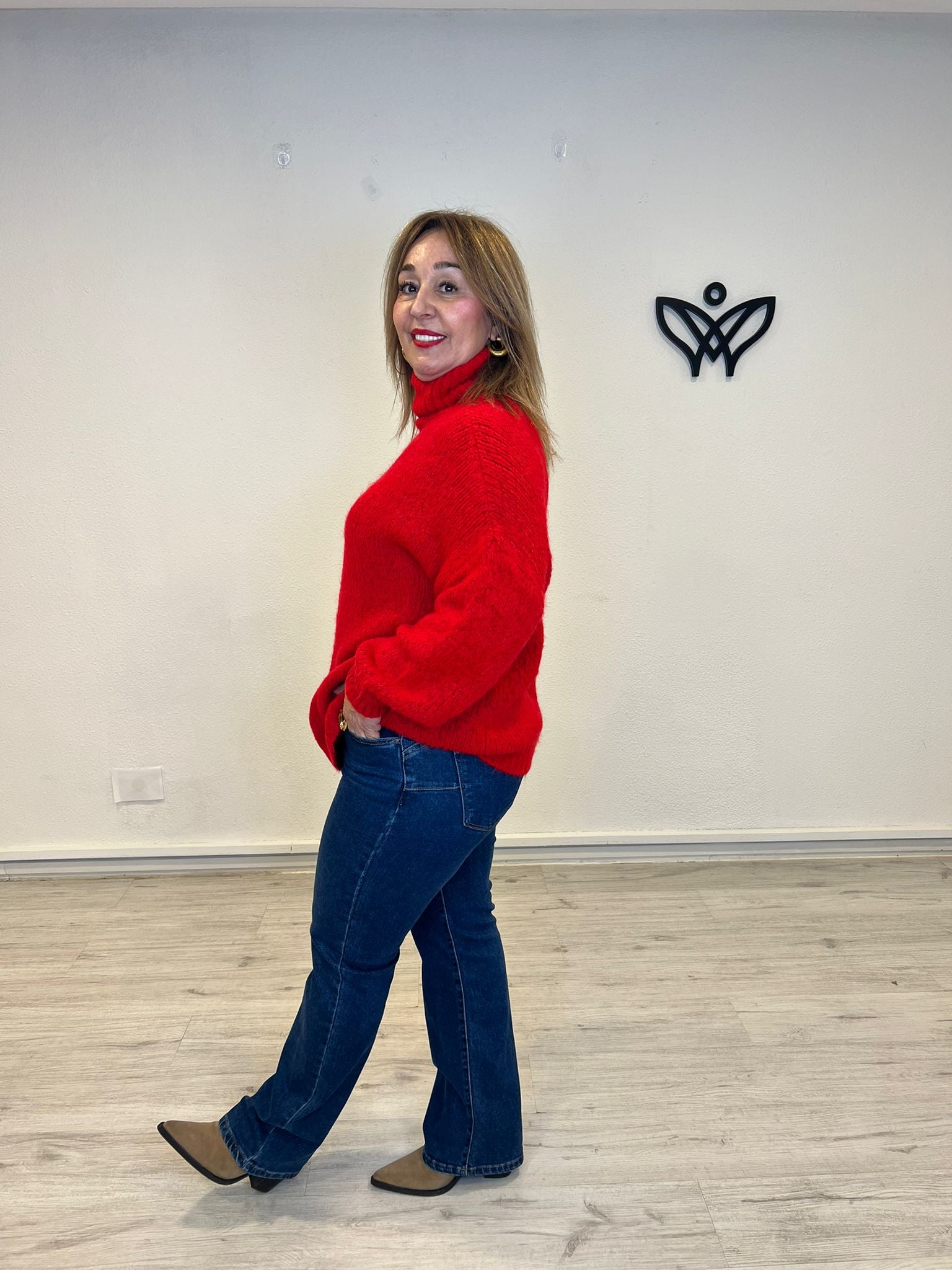 Jersey de cuello subido de punto gordo oversize rojo