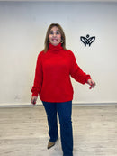 Jersey de cuello subido de punto gordo oversize rojo