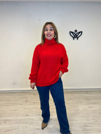 Jersey de cuello subido de punto gordo oversize rojo