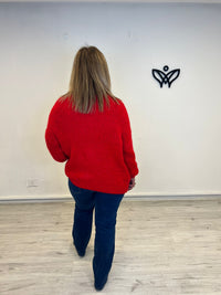 Jersey de cuello subido de punto gordo oversize rojo