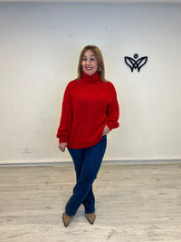 Jersey de cuello subido de punto gordo oversize rojo