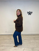 Jersey de cuello subido de punto gordo oversize marrón chocolate