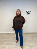 Jersey de cuello subido de punto gordo oversize marrón chocolate