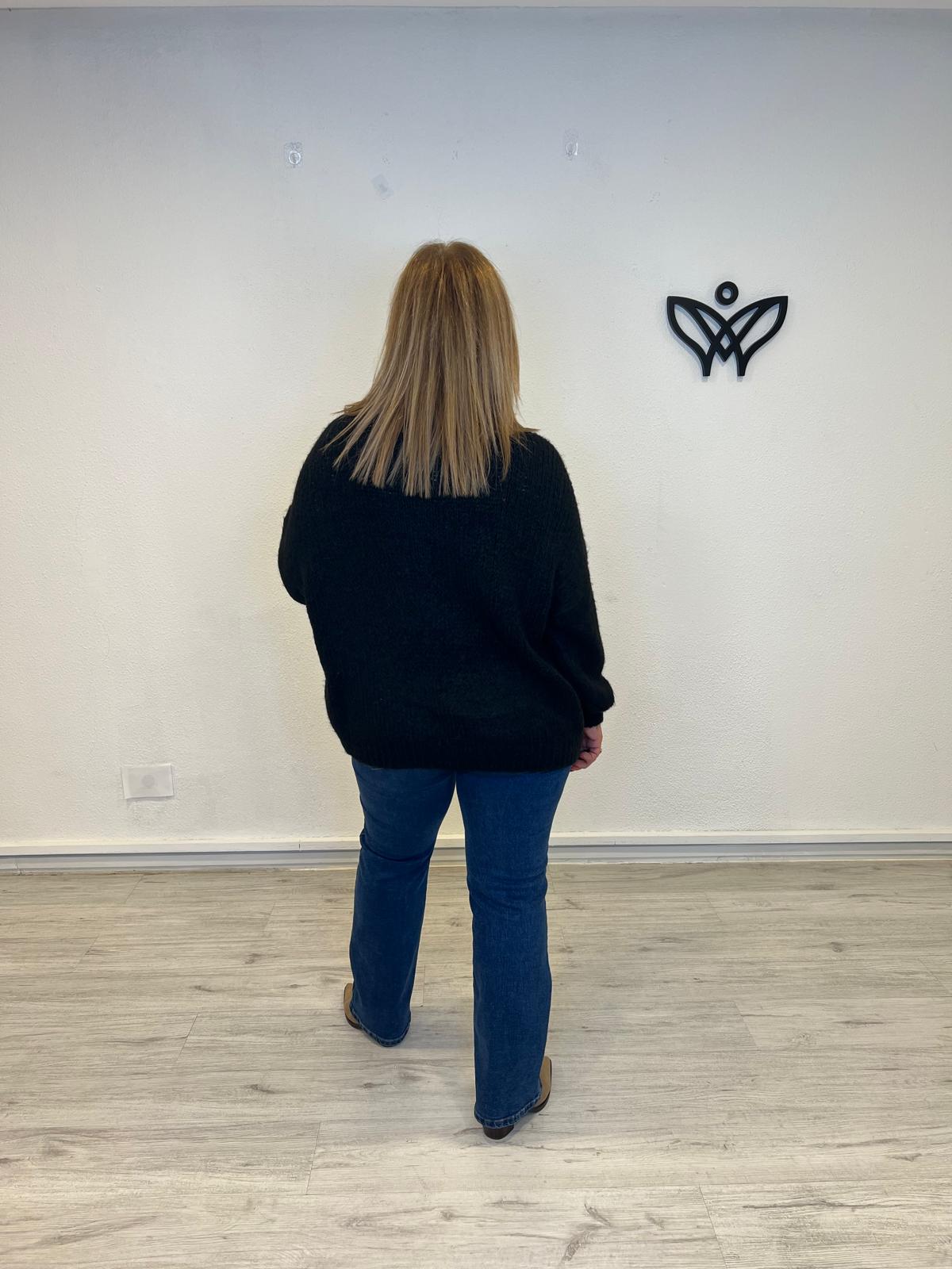 Jersey de cuello subido de punto gordo oversize negro