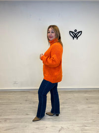 Jersey de cuello subido de punto gordo oversize naranja