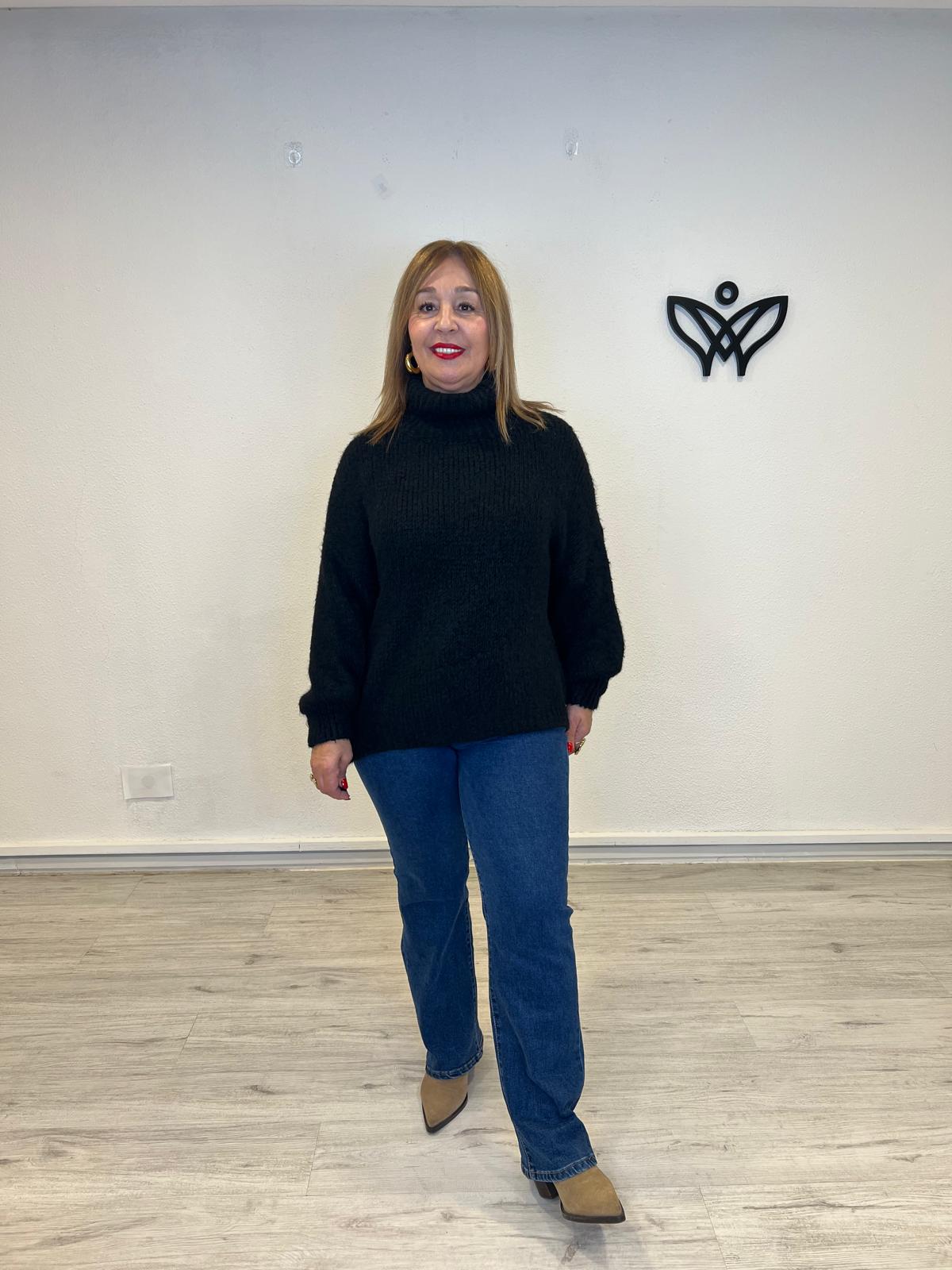 Jersey de cuello subido de punto gordo oversize negro