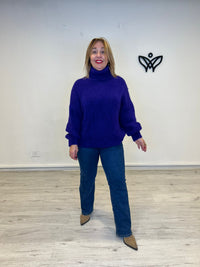 Jersey de cuello subido de punto gordo oversize violeta