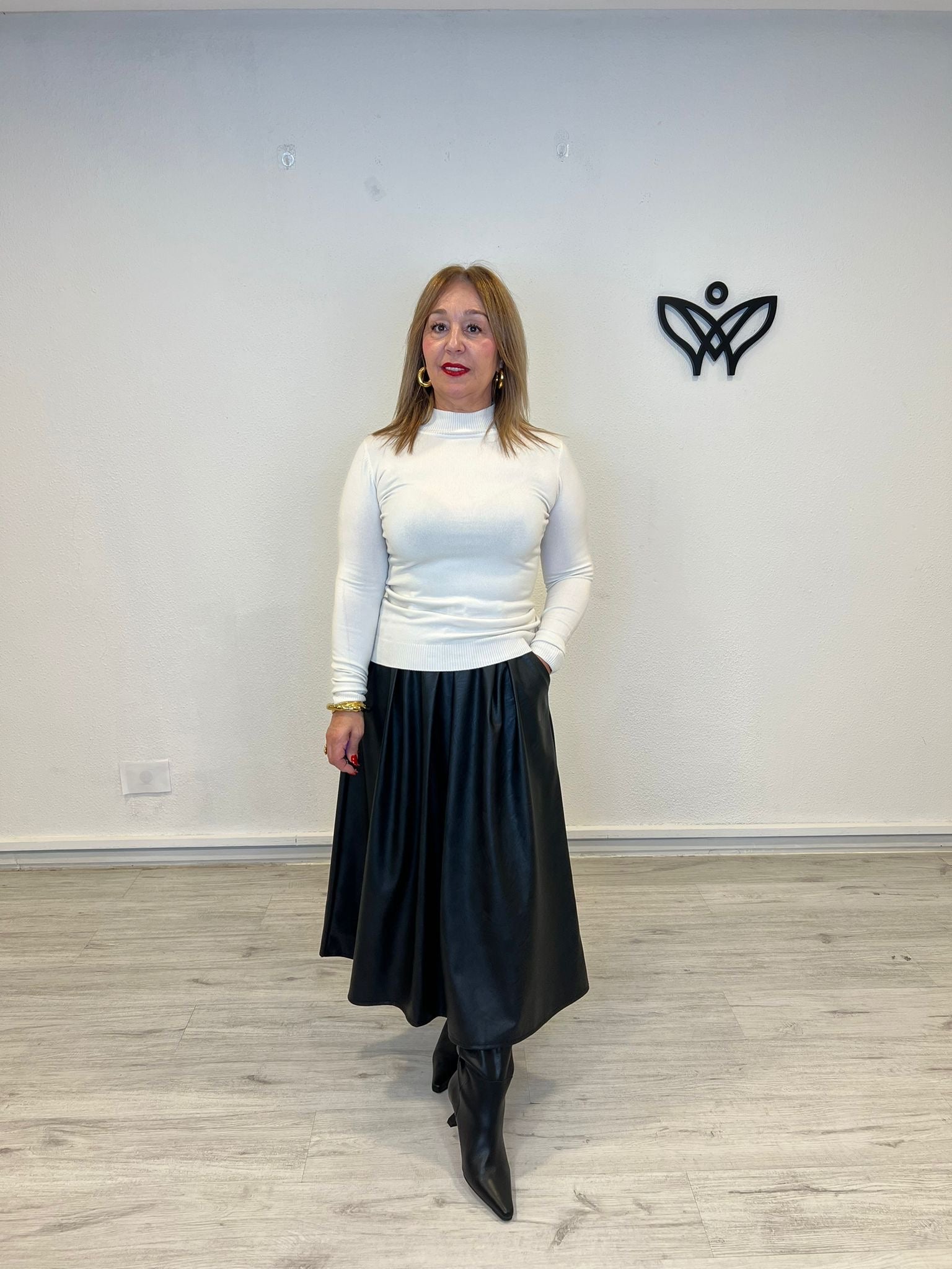 Jersey de punto básico cuello Perkins beis