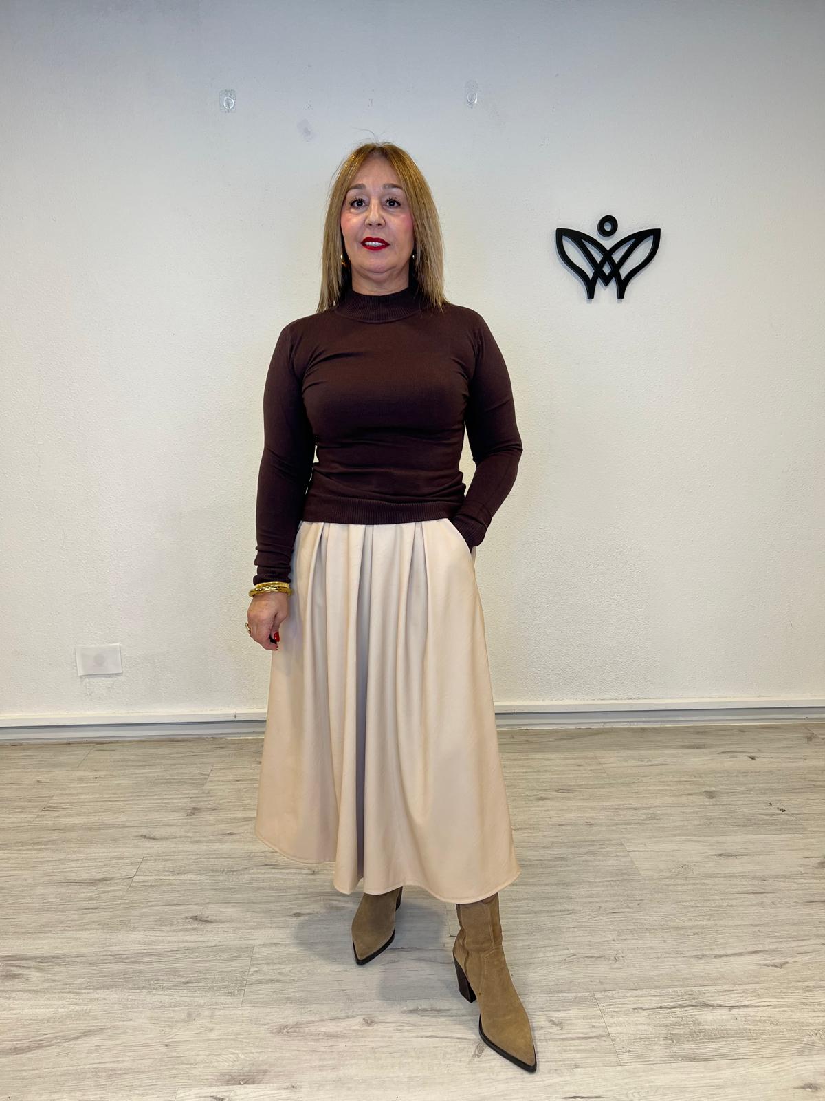 Jersey de punto básico cuello Perkins marrón chocolate