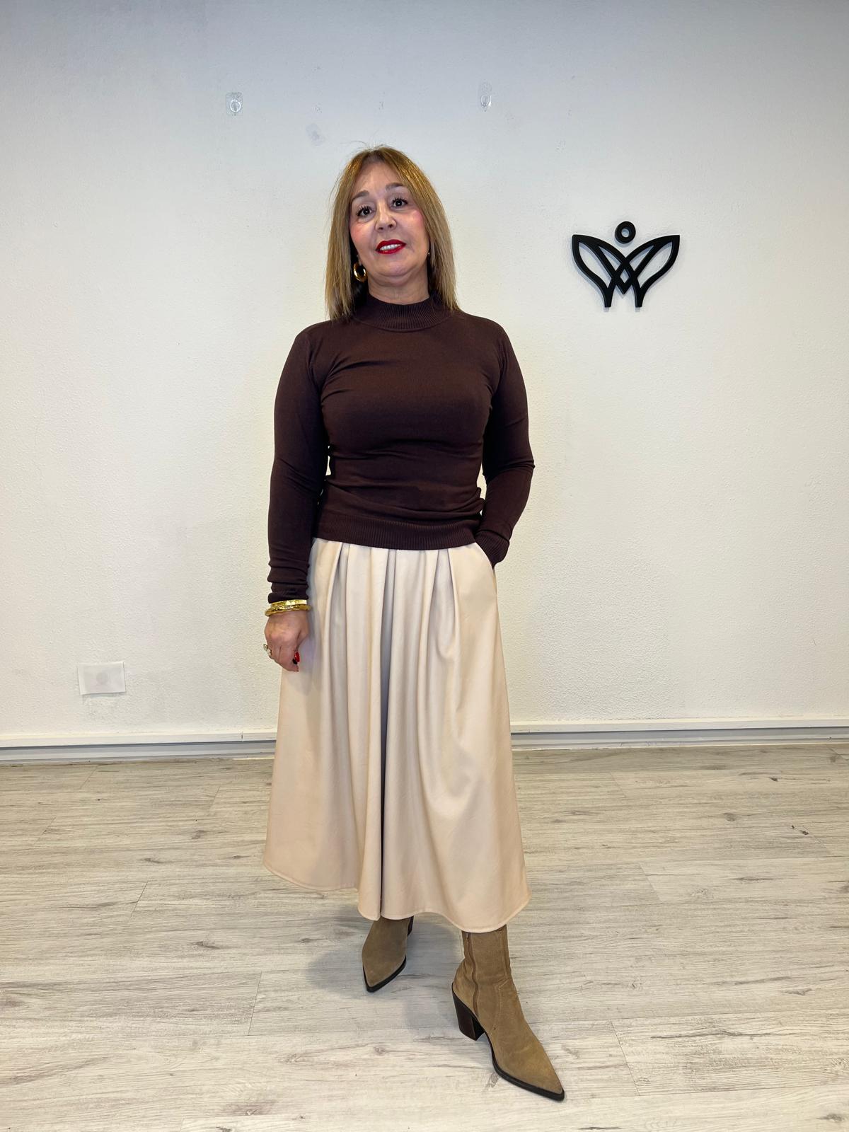 Jersey de punto básico cuello Perkins marrón chocolate