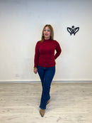 Jersey de punto básico cuello Perkins burdeos