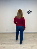 Jersey de punto básico cuello Perkins burdeos