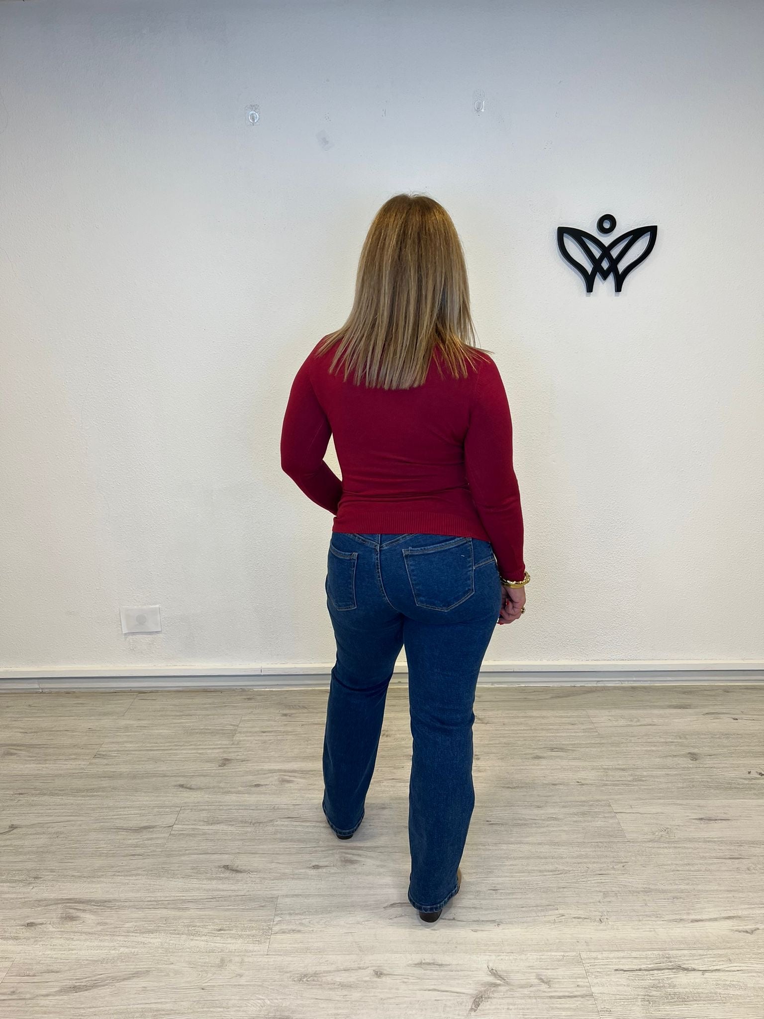 Jersey de punto básico cuello Perkins burdeos