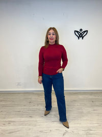 Jersey de punto básico cuello Perkins burdeos