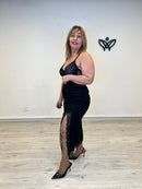 Falda de ante con abertura de encaje en negro