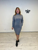 Vestido de punto cuello Perkins con bolsillos gris