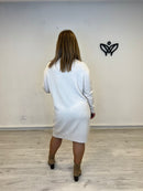 Vestido de punto cuello Perkins oversize corto beis