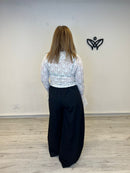 Camiseta escote en pico de encaje manga larga beis