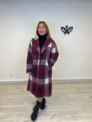 Abrigo lana de cuadros con solapas forado en  burdeos