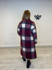 Abrigo lana de cuadros con solapas forado en  burdeos