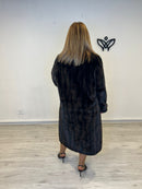 Abrigo largo pelo cuello Perkins imita al visón en marrón chocolate