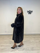 Abrigo largo pelo cuello Perkins imita al visón en marrón chocolate