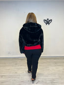 chaqueta de pelo estilo bomber con capucha negra