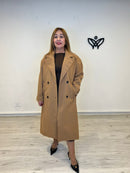 Abrigo clásico largo de paño con solapas fondo de armario camel