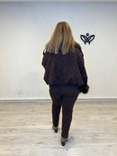 Cazadora bomber chaqueta con pelo en el cuello y puños marrón chocolate