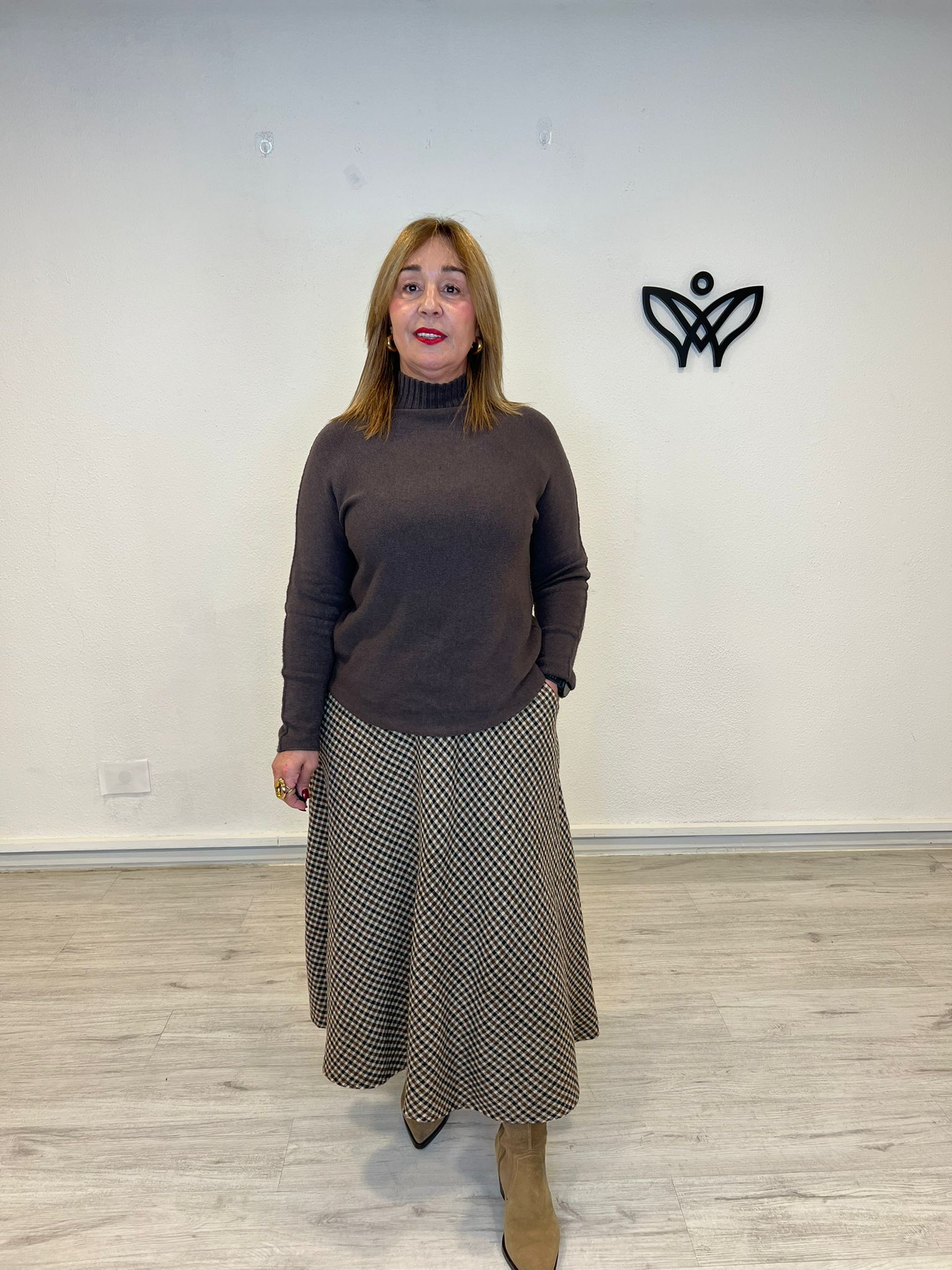 Jersey de punto cuello Perkins marrón chocolate