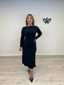 Vestido largo midi de licra de manga larga negro