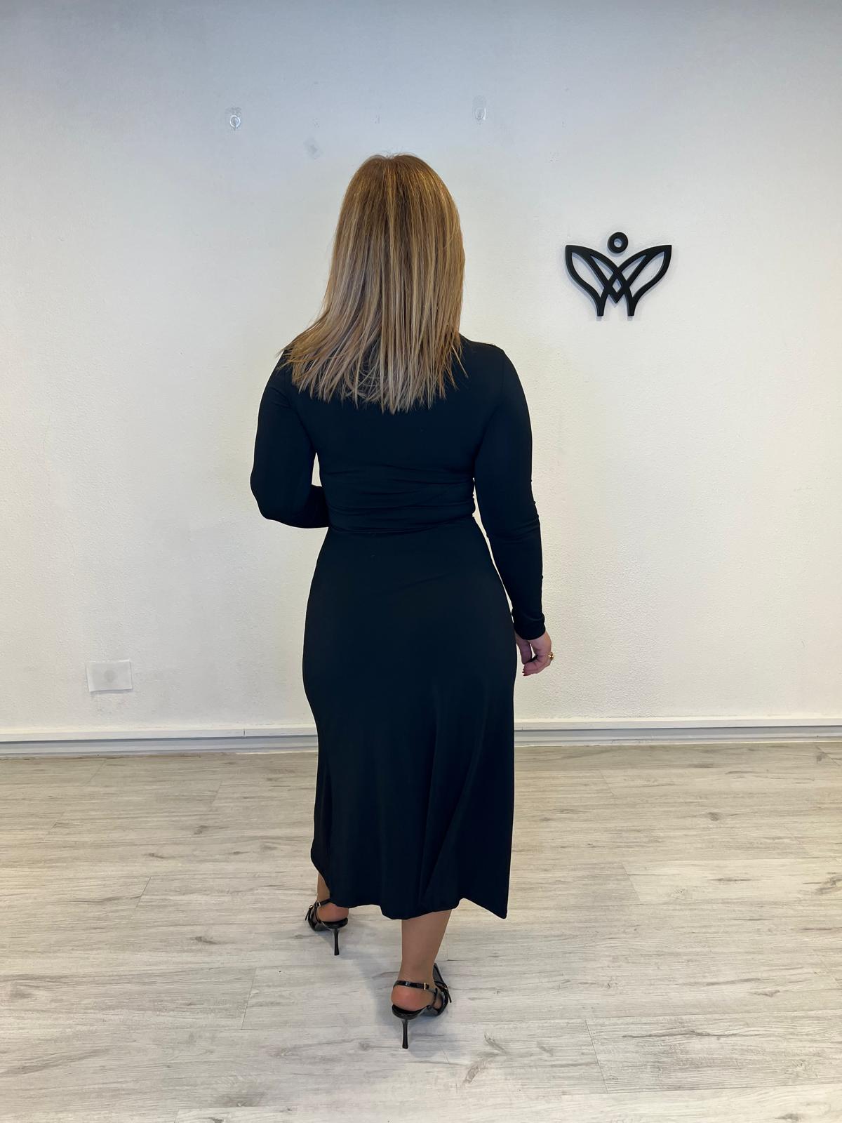 Vestido largo midi de licra de manga larga negro