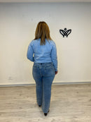Pantalón vaquero push up corte recto bolsillos delanteros en azul