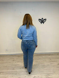 Pantalón vaquero push up corte recto bolsillos delanteros en azul