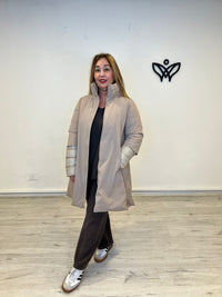 Trench gabardina impermeable acolchada larga beis