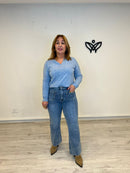 Pantalón vaquero push up corte recto bolsillos delanteros en azul