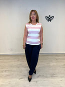 Camiseta de algodón de rayas rosa con hombreras