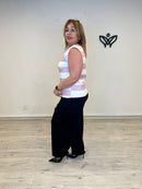 Camiseta de algodón de rayas rosa con hombreras