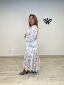 Vestido largo fluido estampado con escote en pico