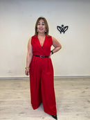 Mono palazzo rojo mujer escote pico
